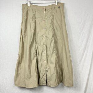 Exofficio 100% Nylon Button Front A-line Maxi Skirt Womens 18 Khaki Safari Tan